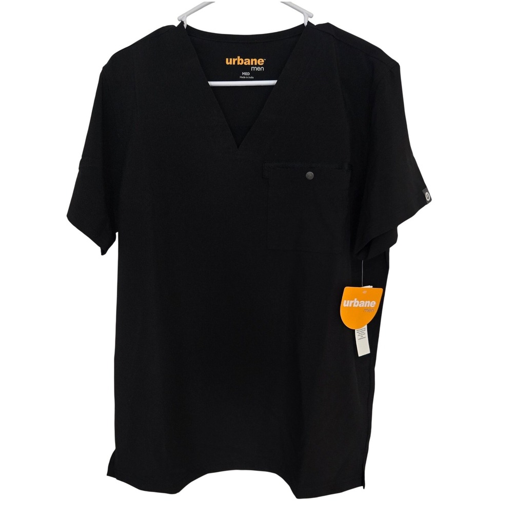 Lot of 3 NWT Urbane Men Scrub Tops Medium Black V Neck Medical Uniform